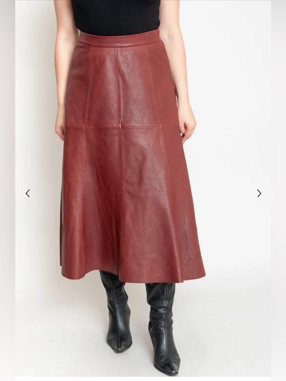 forte_forte Women’s Leather A-Line Midi Skirt in Burgundy size 6 NWT ret $1,000
